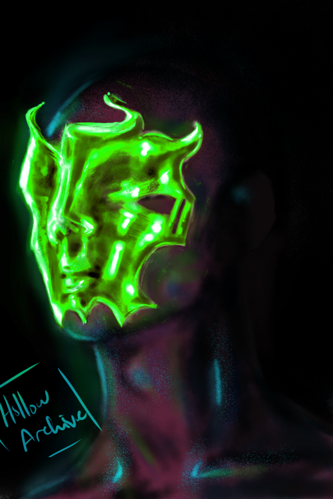 The Glass Mask, a fictional artifact artwork from Death Angel, a mythic science fantasy story-world in The Hollow Archive.