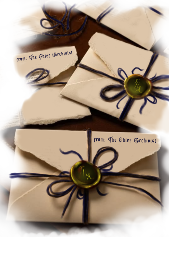Sealed letters from the Chief Archivist representing The Hollow Archive newsletter.
