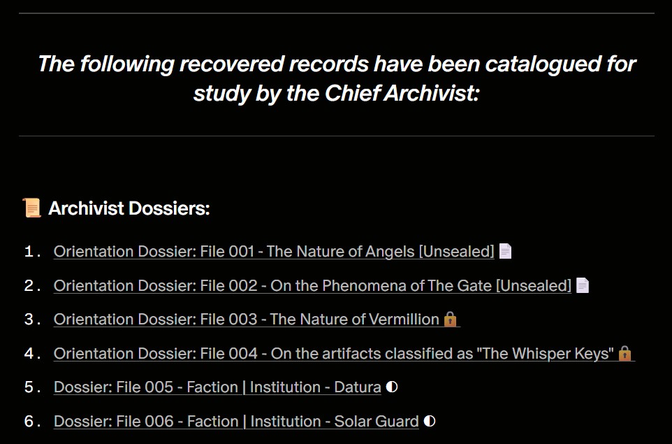 Death Angel Archivist Dossiers in The Hollow Archive story-world repository.